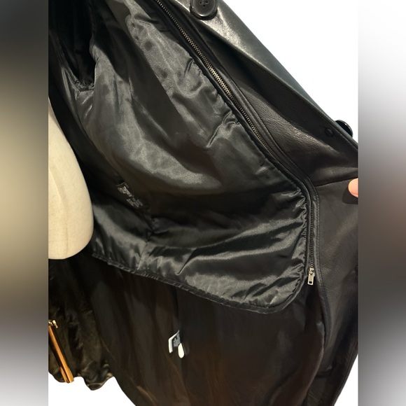 90s BLACK LAMBSKIN LEATHER MAXI TRENCH COAT HIGH COLLAR MINIMALIST MATRIX TIBOA - Picture 10 of 15